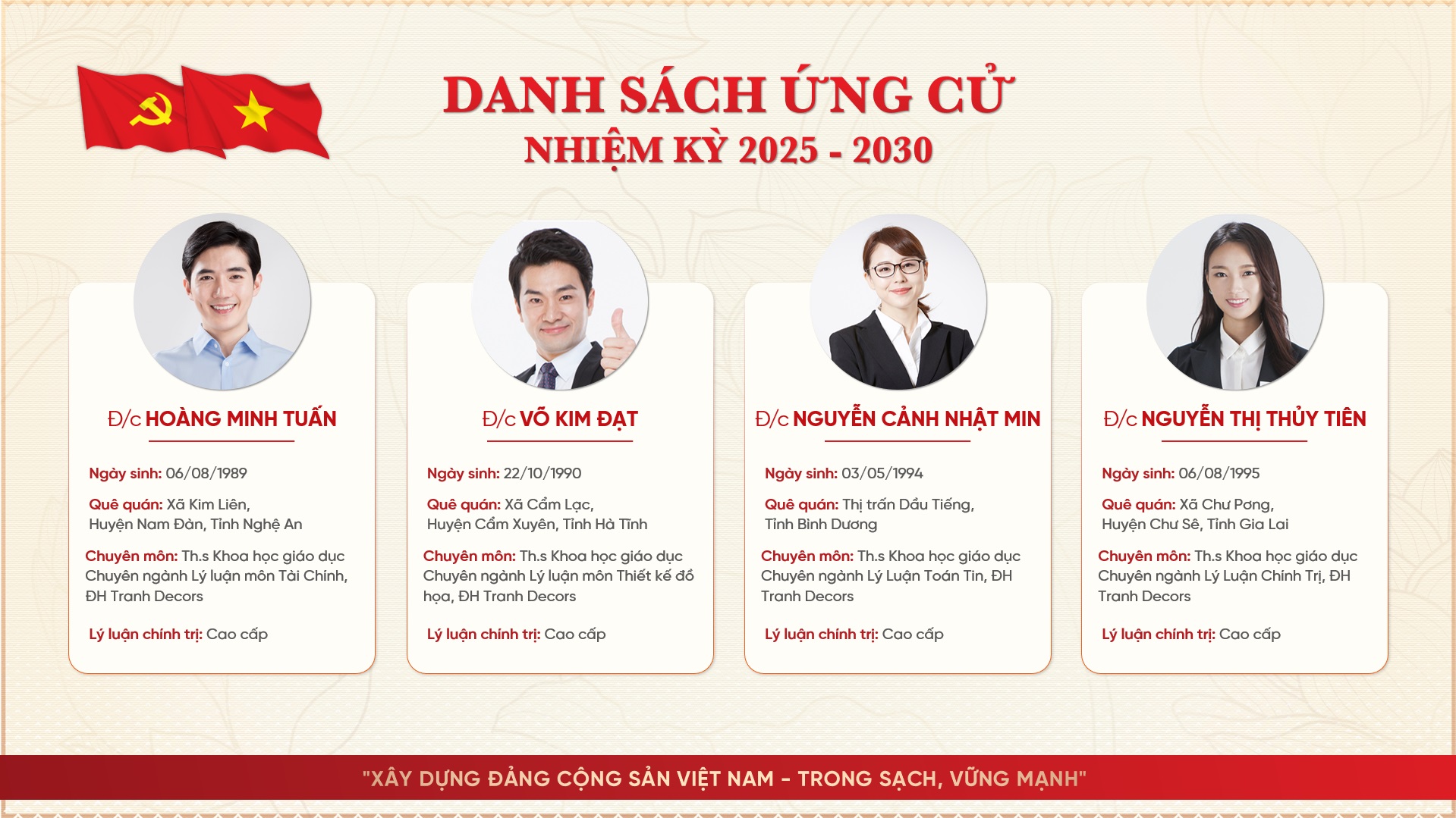 Slide Đại hội Đảng bộ nhiệm kỳ 2025 - 2030 tặng phông chữ (24 slide) 23 Danh sách ứng cử nhiệm kỳ 2025 - 2030