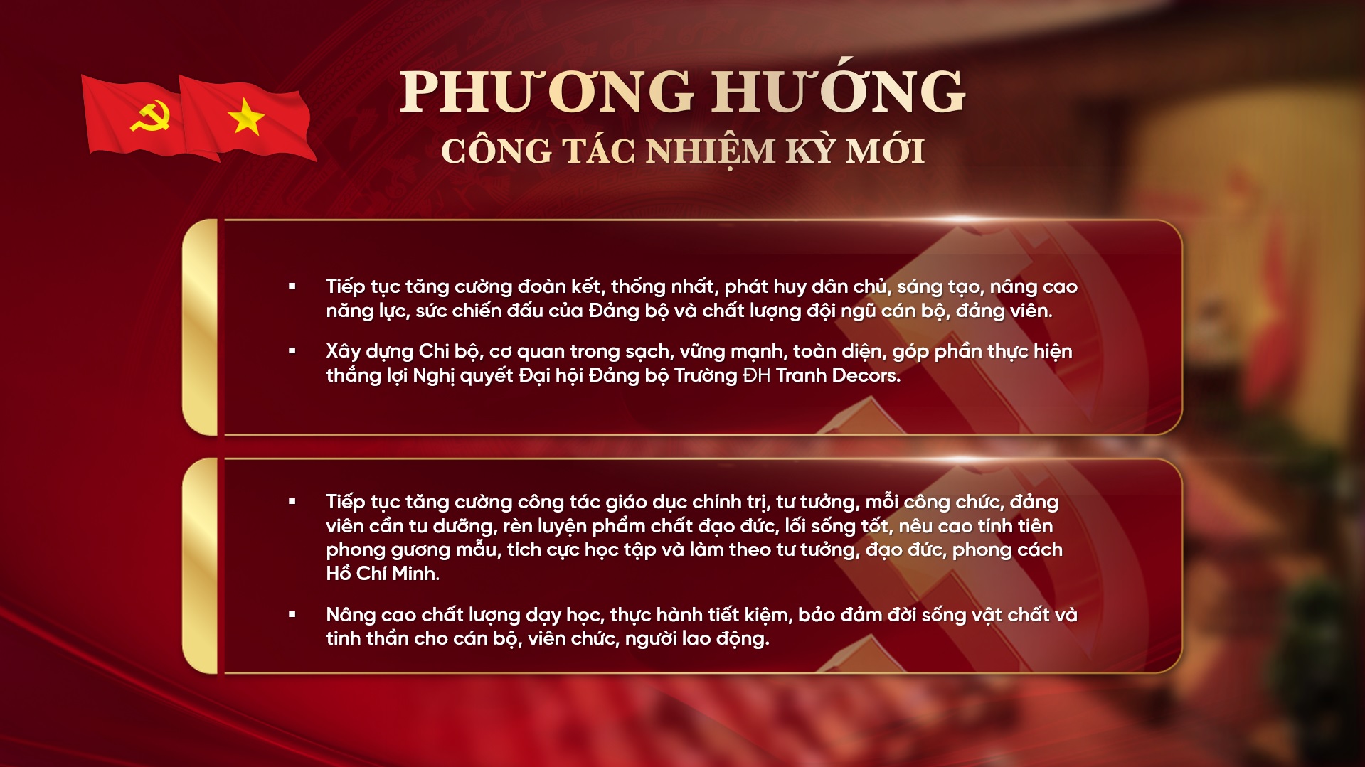 Slide Đại hội Đảng bộ nhiệm kỳ 2025 - 2030 tặng phông chữ (24 slide) 21 Phương hướng công tác nhiệm kỳ mới