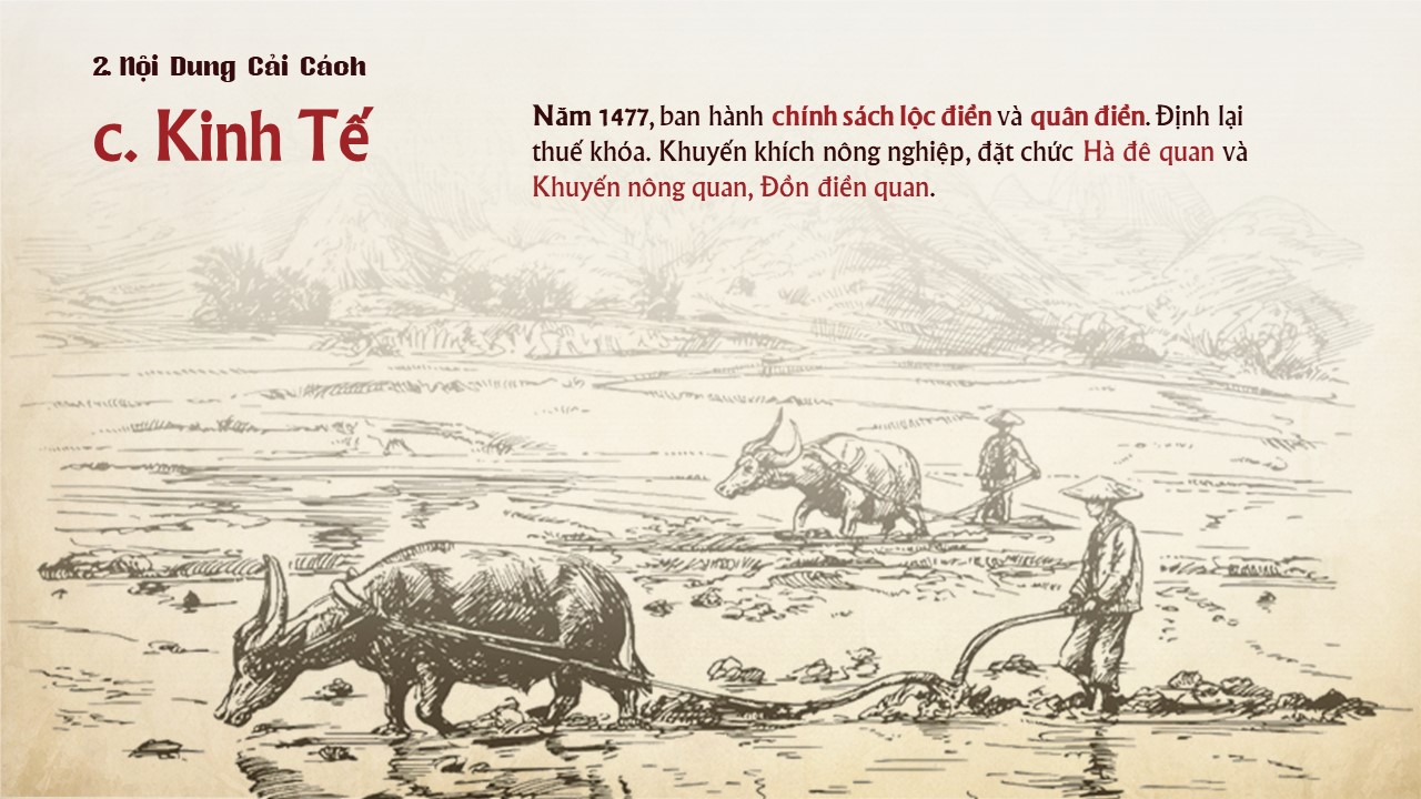 Slide về Vua Lê Thánh Tông và cuộc cải cách tặng kèm phông chữ 12 Kinh tế