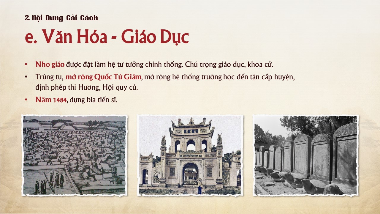 Slide về Vua Lê Thánh Tông và cuộc cải cách tặng kèm phông chữ 11 Văn hóa và giáo dục