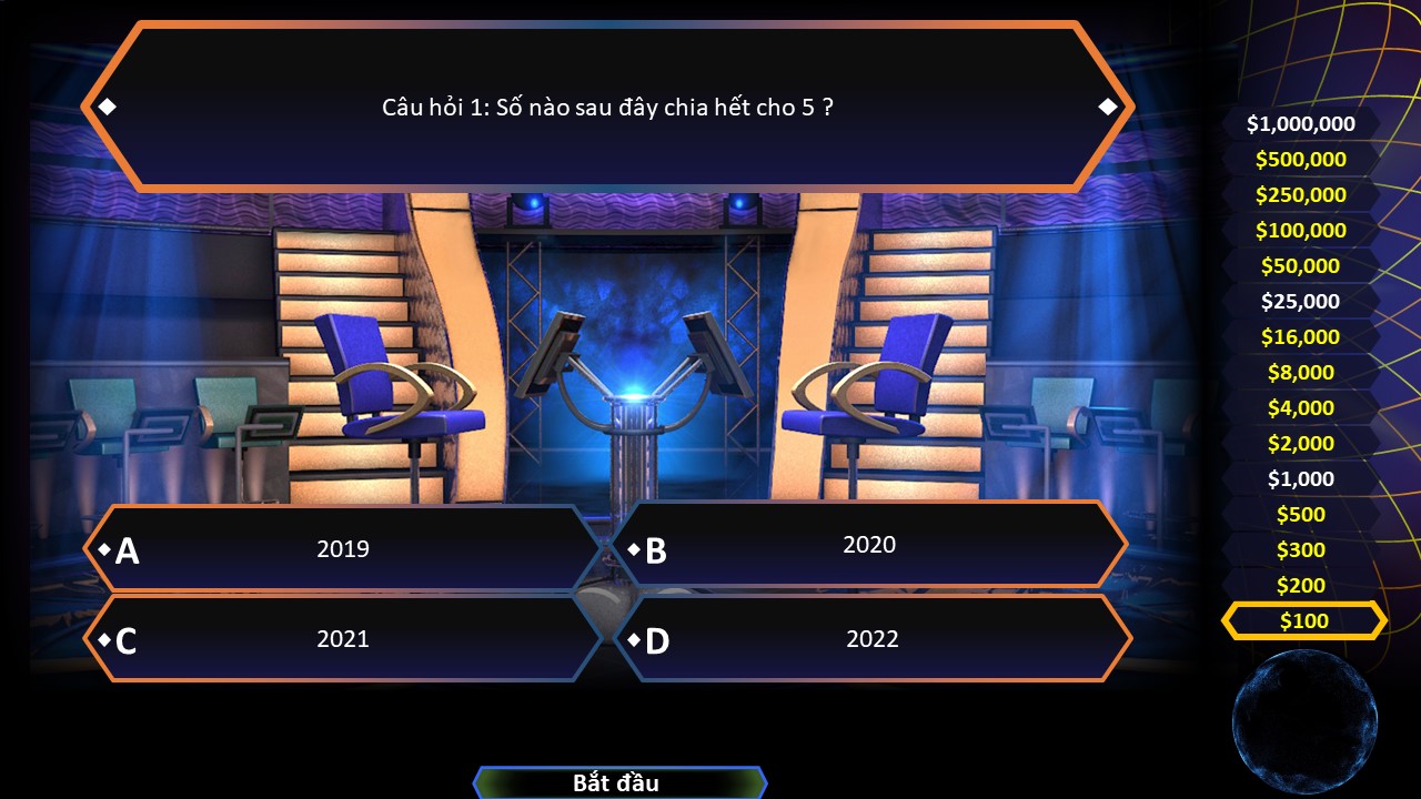 Slide Gameshow trò chơi Ai là Triệu phú VTV3 tặng phông chữ 12 Câu hỏi số 1