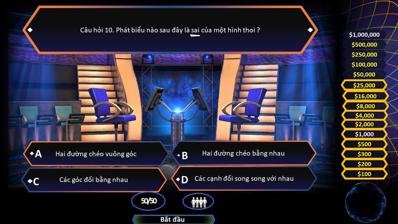 Slide Gameshow trò chơi Ai là Triệu phú VTV3 tặng phông chữ 16 Câu hỏi số 10