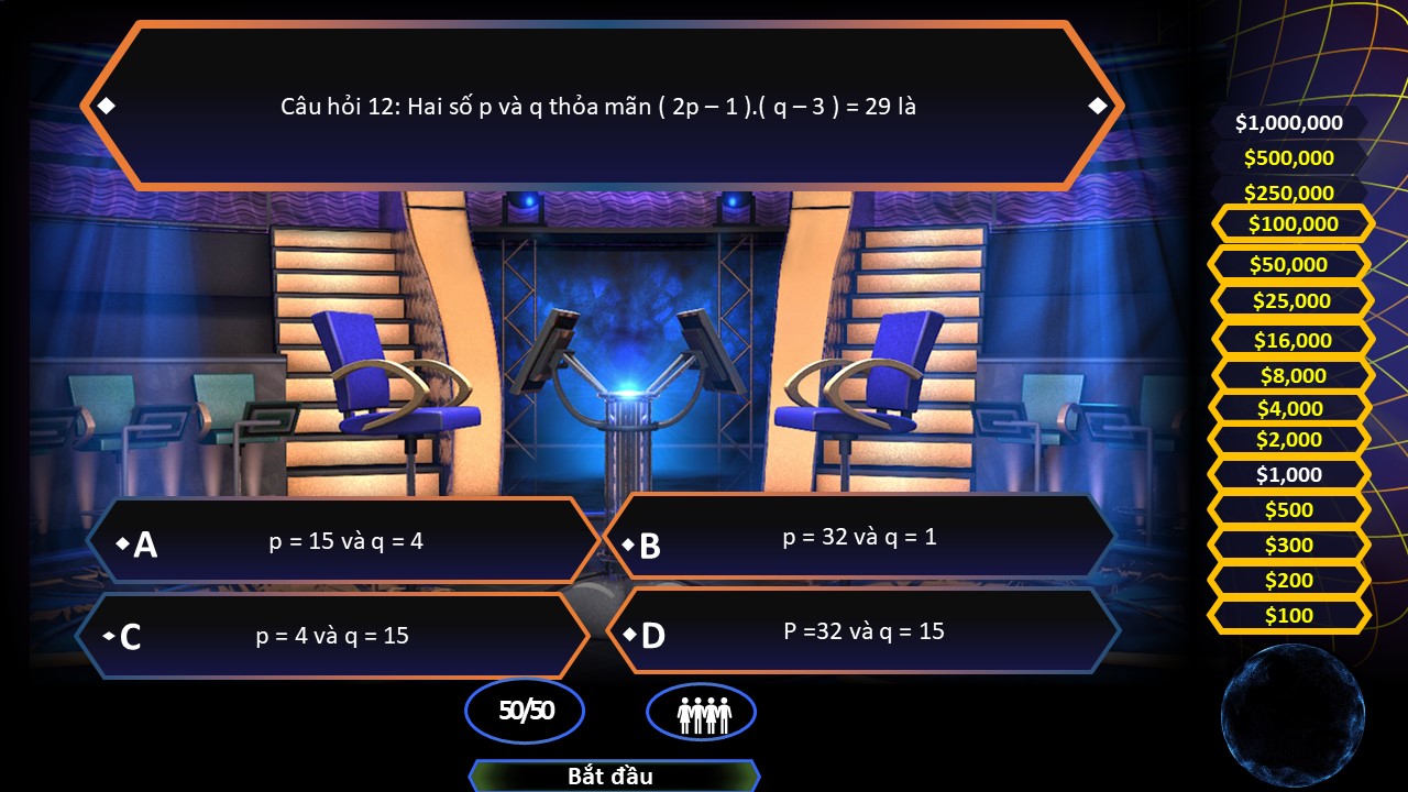 Slide Gameshow trò chơi Ai là Triệu phú VTV3 tặng phông chữ 17 Câu hỏi số 12