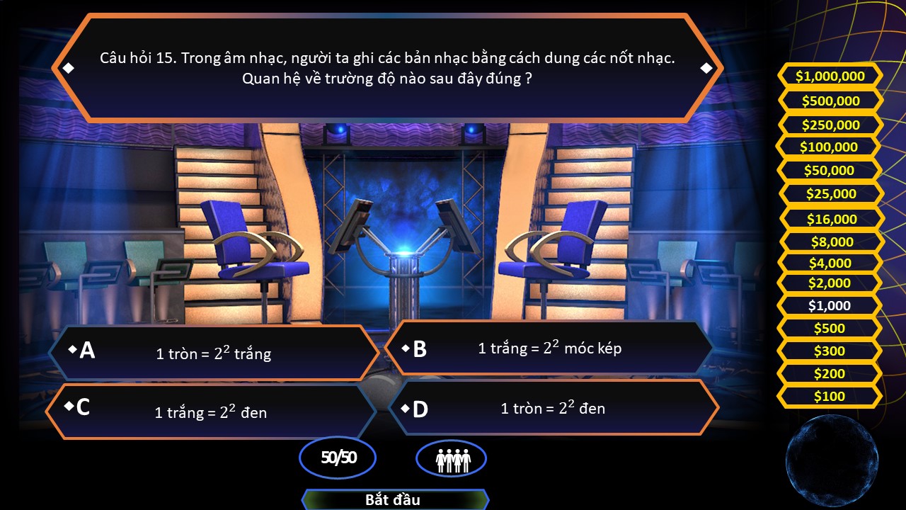 Slide Gameshow trò chơi Ai là Triệu phú VTV3 tặng phông chữ 18 Câu hỏi số 15