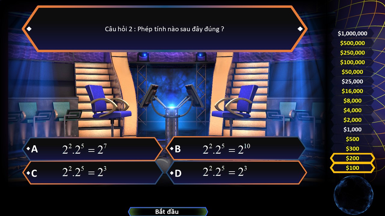 Slide Gameshow trò chơi Ai là Triệu phú VTV3 tặng phông chữ 13 Câu hỏi số 2