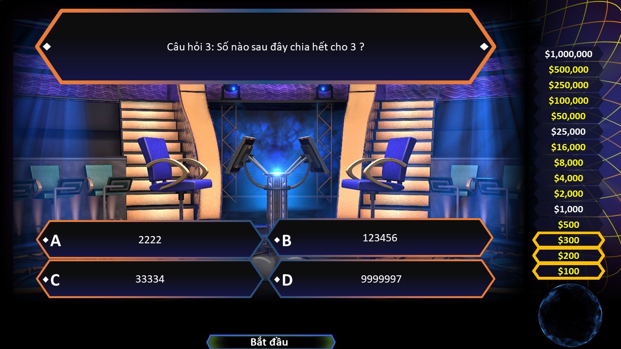 Slide Gameshow trò chơi Ai là Triệu phú VTV3 tặng phông chữ 14 Câu hỏi số 3