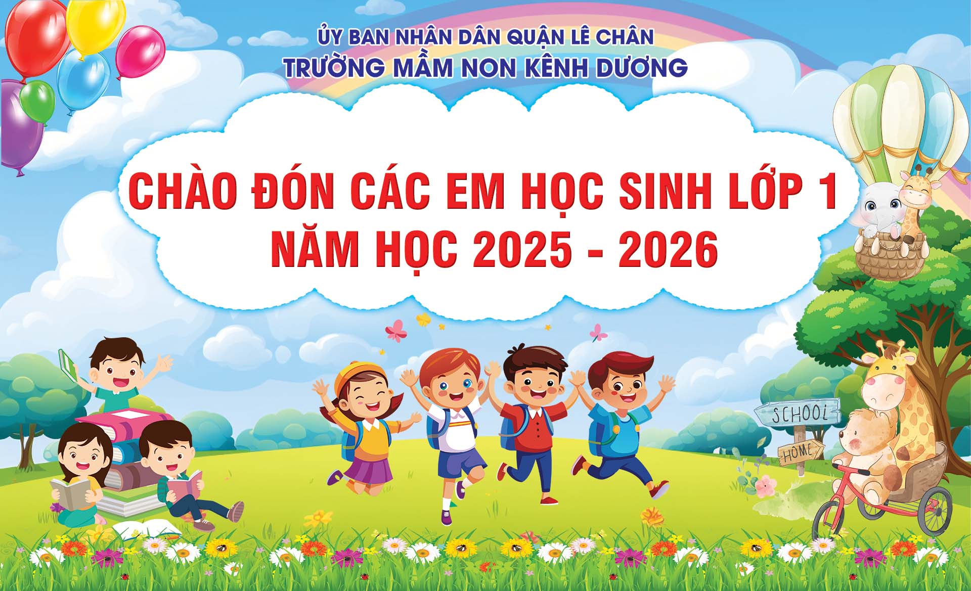 Mẫu phông nền chào đón các em học sinh lớp 1