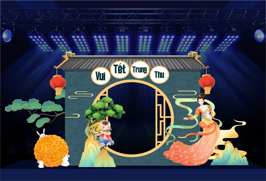 Mẫu backdrop trang trí lễ hội Tết Trung Thu, tặng phông chữ 2 Mẫu backdrop trang trí lễ hội Tết Trung Thu