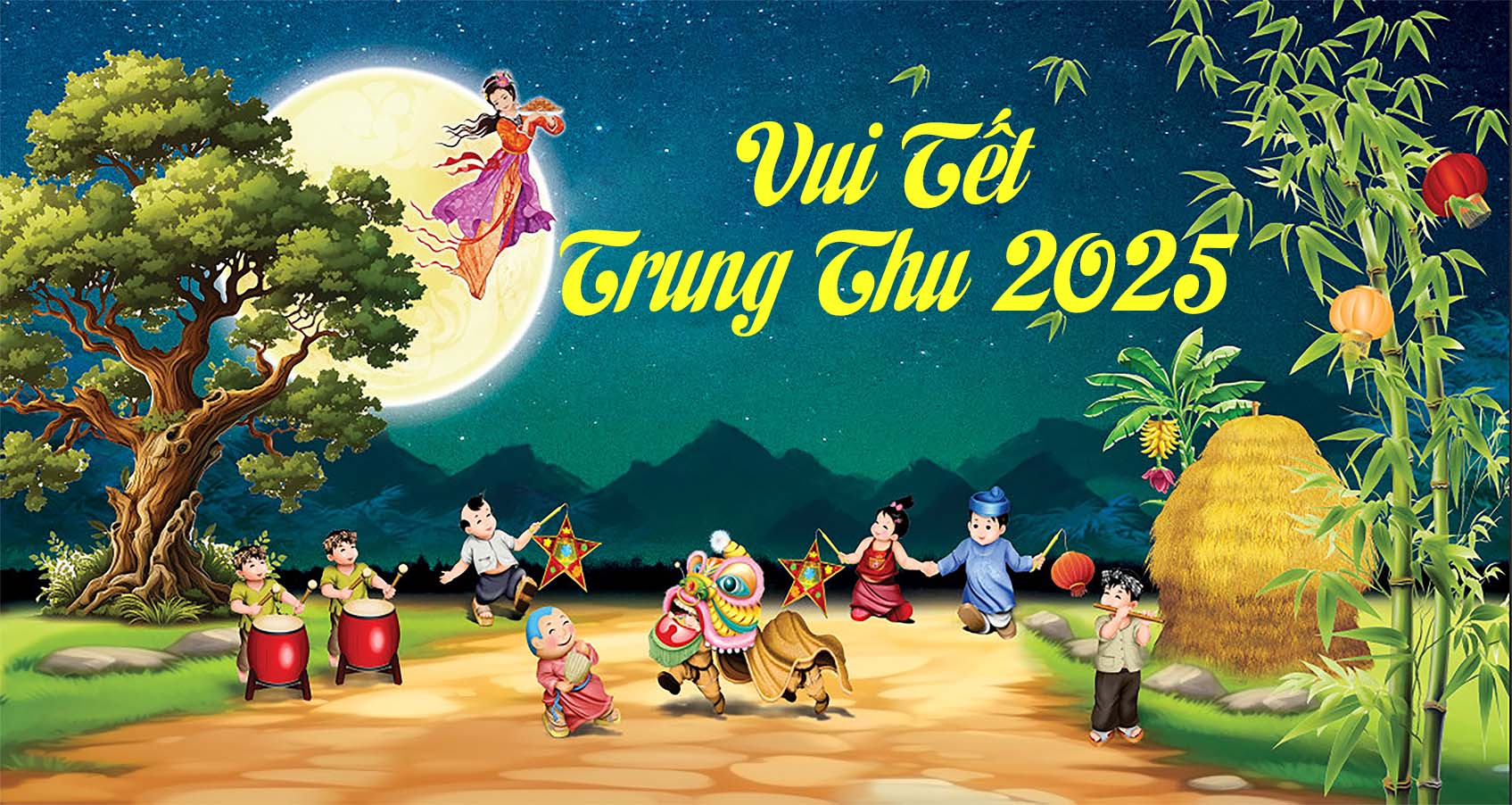 Mẫu phông nền Vui Tết Trung Thu 2025 đẹp