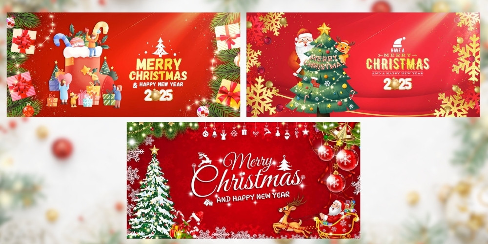 Combo 3 mẫu banner Chúc mừng Giáng Sinh 2025 đẹp Combo 3 mẫu banner Chúc mừng Giáng Sinh 2025 đẹp