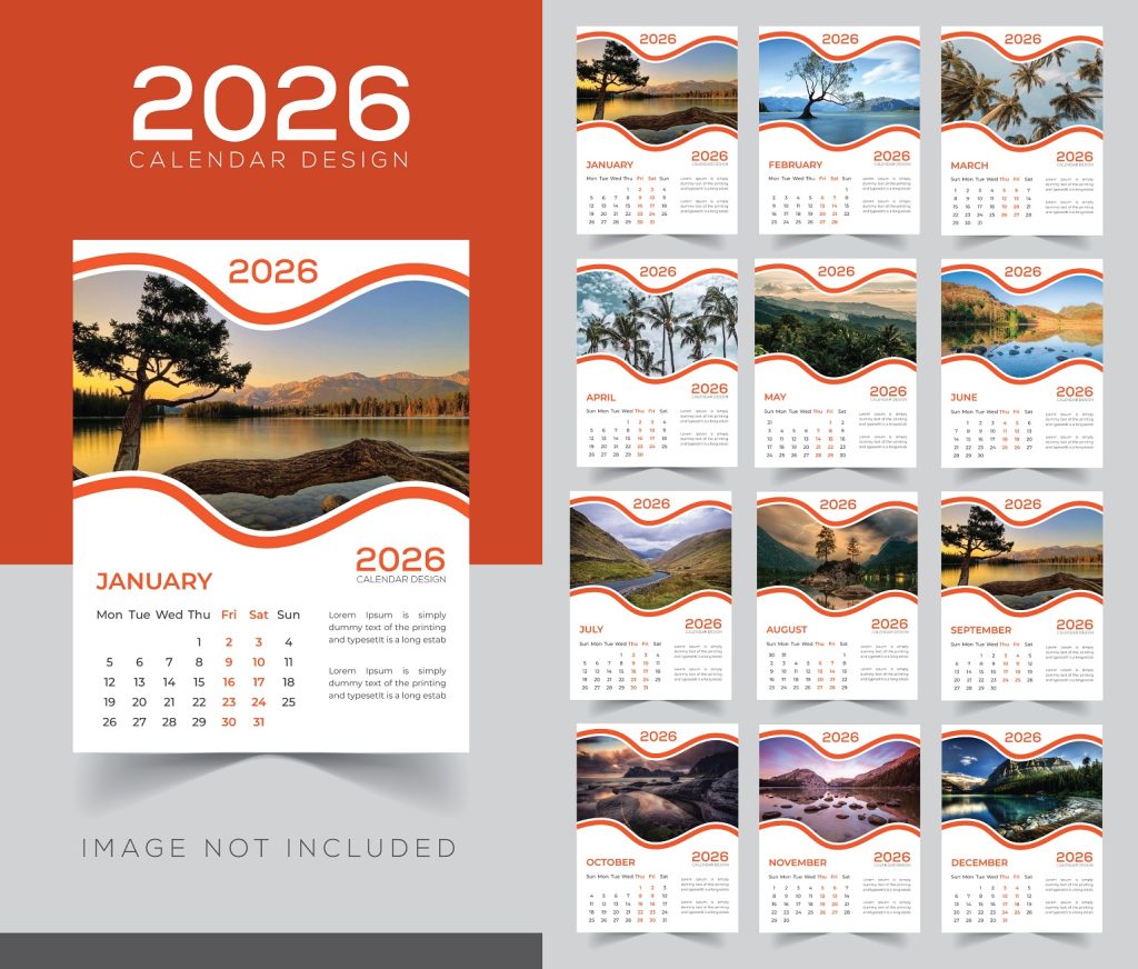 Mẫu file vector cuốn lịch treo tường năm 2026 2 Mẫu file vector cuốn lịch treo tường năm 2026