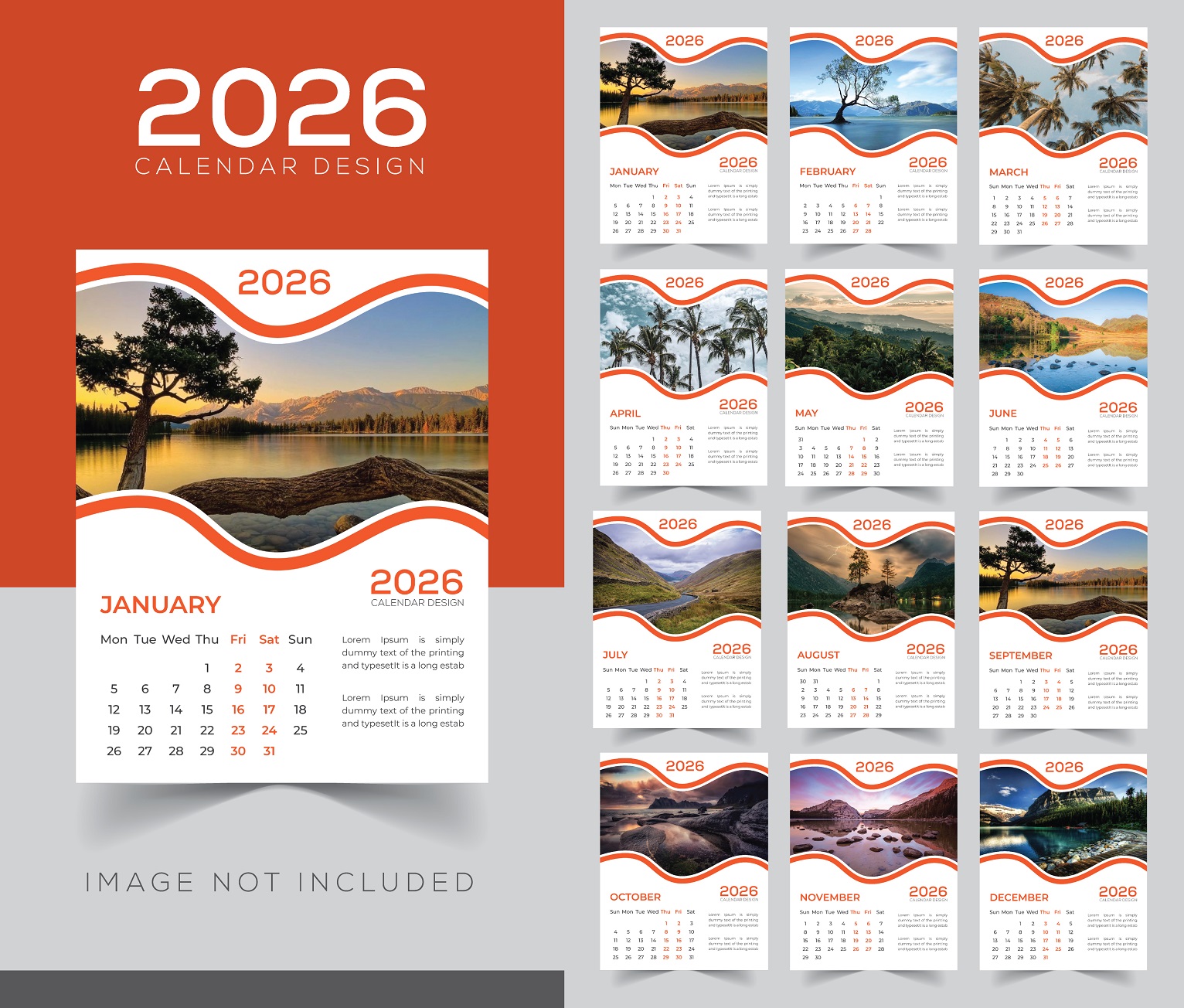 Mẫu file vector cuốn lịch treo tường năm 2026 Mẫu file vector cuốn lịch treo tường năm 2026