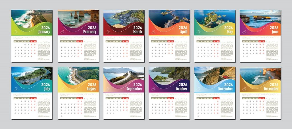 Mẫu file vector lịch số năm 2026 đủ 12 tháng 2 Mẫu file vector lịch số năm 2026 đủ 12 tháng