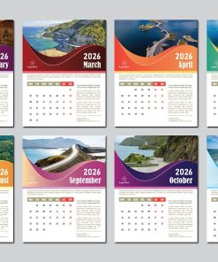 Mẫu file vector lịch số năm 2026 đủ 12 tháng