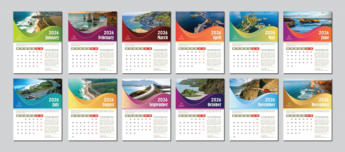 Mẫu file vector lịch số năm 2026 đủ 12 tháng Mẫu file vector lịch số năm 2026 đủ 12 tháng