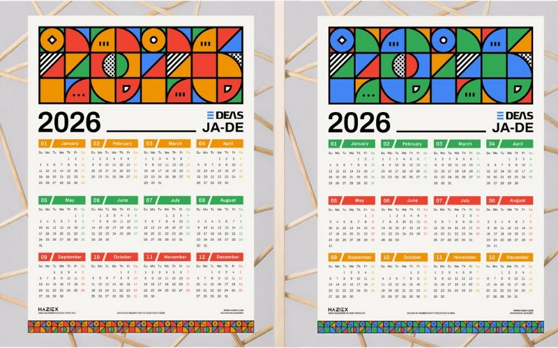 Mẫu lịch Bính Ngọ 2026 trẻ trung hiện đại