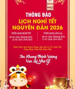 Mẫu poster thông báo lịch nghỉ Tết Nguyên Đán 2026