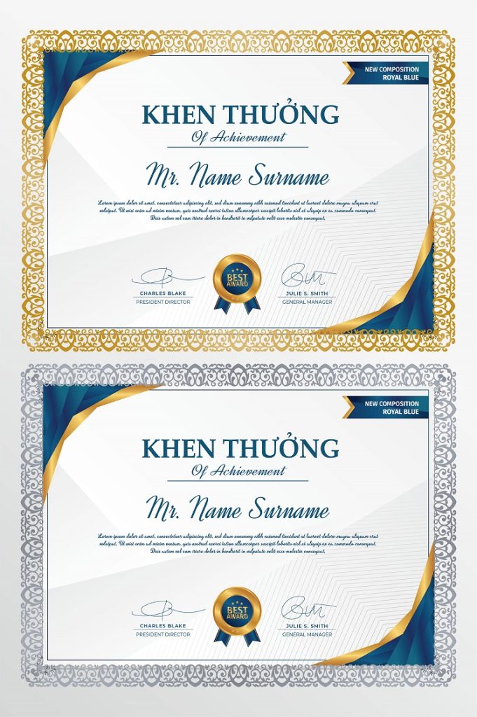 Mẫu vector giấy khen sang trọng, tặng phông chữ