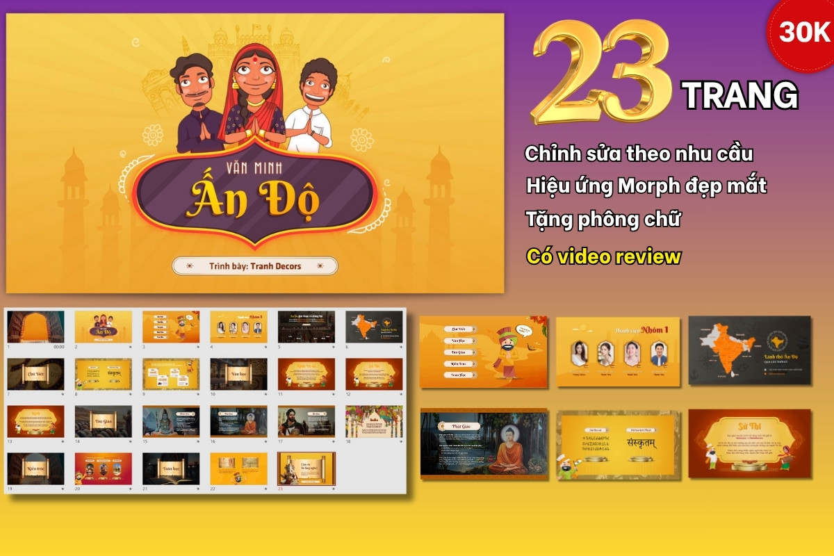 Slide Văn Minh Ấn Độ, tặng phông chữ