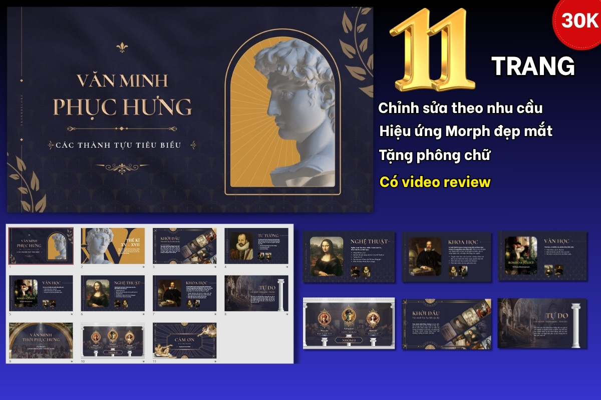 Slide Văn minh Phục Hưng 11 trang, tặng phông chữ đẹp