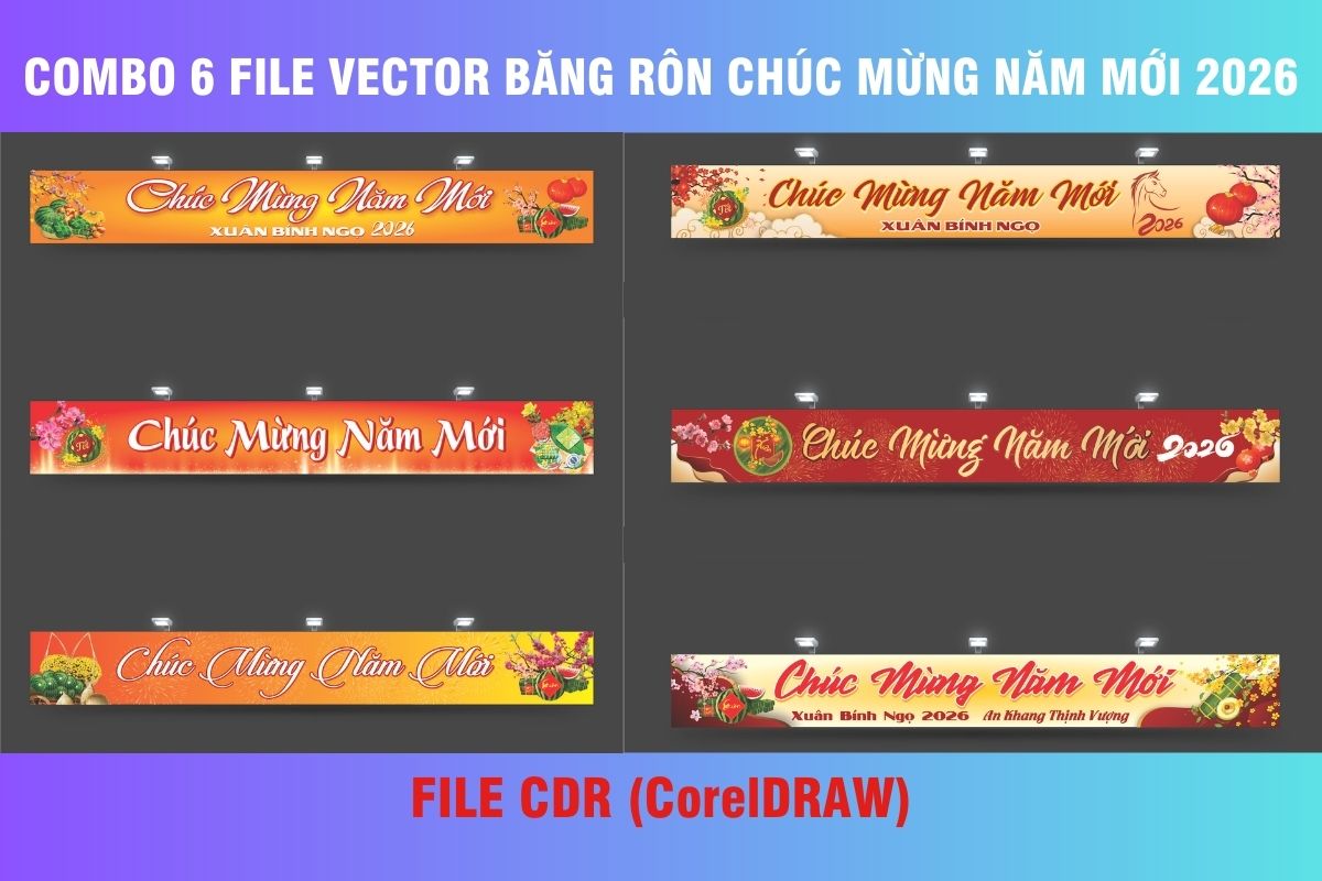 Combo 6 mẫu vector băng rôn chúc mừng năm mới 2026
