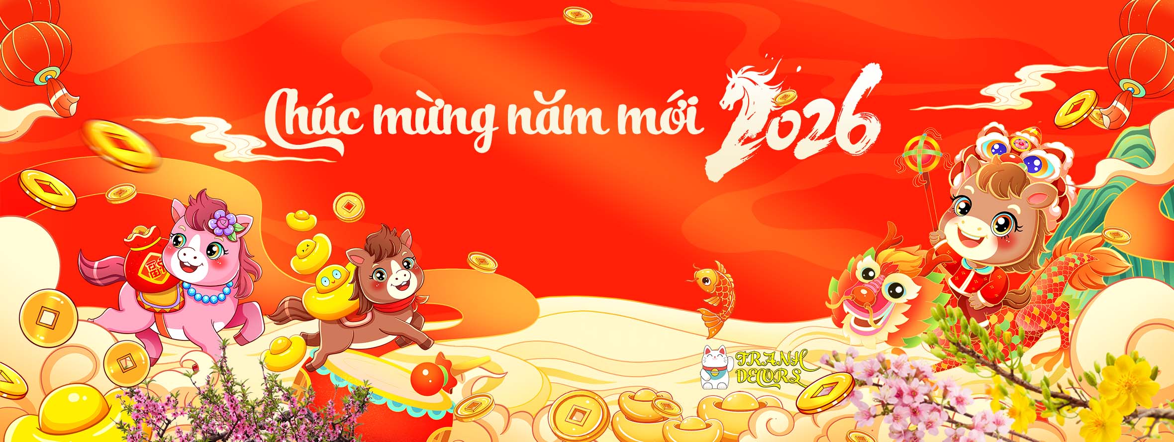 Mẫu backdrop phông nền Mừng xuân Bính Ngọ 2026