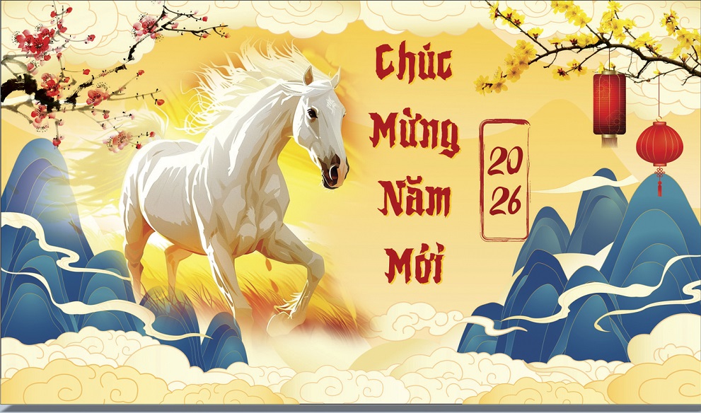 Mẫu backdrop phông nền chúc mừng năm mới 2026