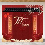 Mẫu vector backdrop trang trí Tết 2026