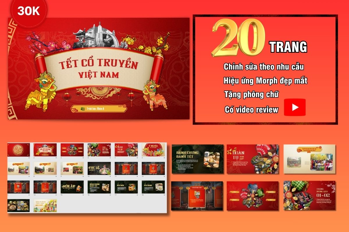 Slide PowerPoint Tết Cổ Truyền Việt Nam 20 Trang, tặng phông chữ