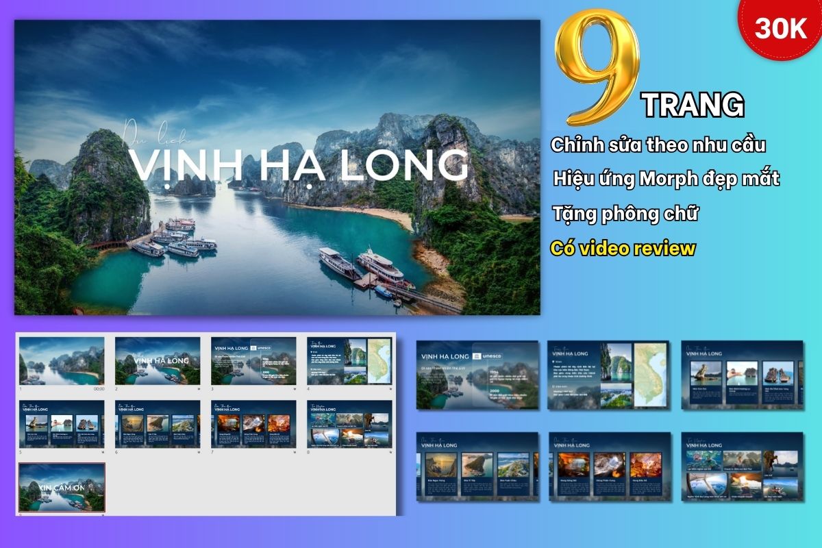 Slide du lịch Vịnh Hạ Long 9 trang tặng phông chữ