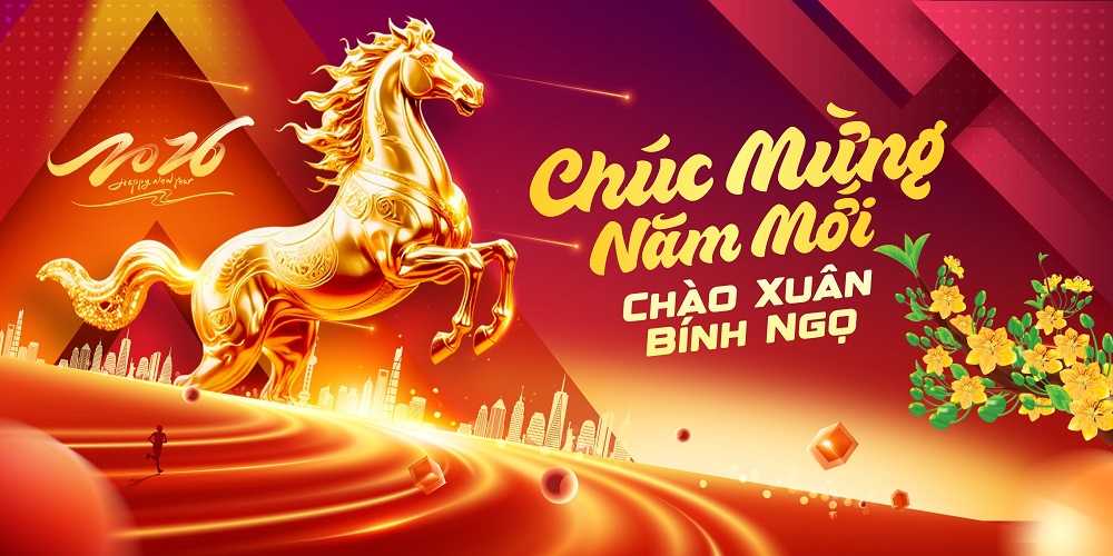 Mẫu backdrop Chúc mừng năm mới Bính Ngọ 2026 bản corel