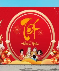 Mẫu backdrop phông nền Tết Đoàn viên bản Corel