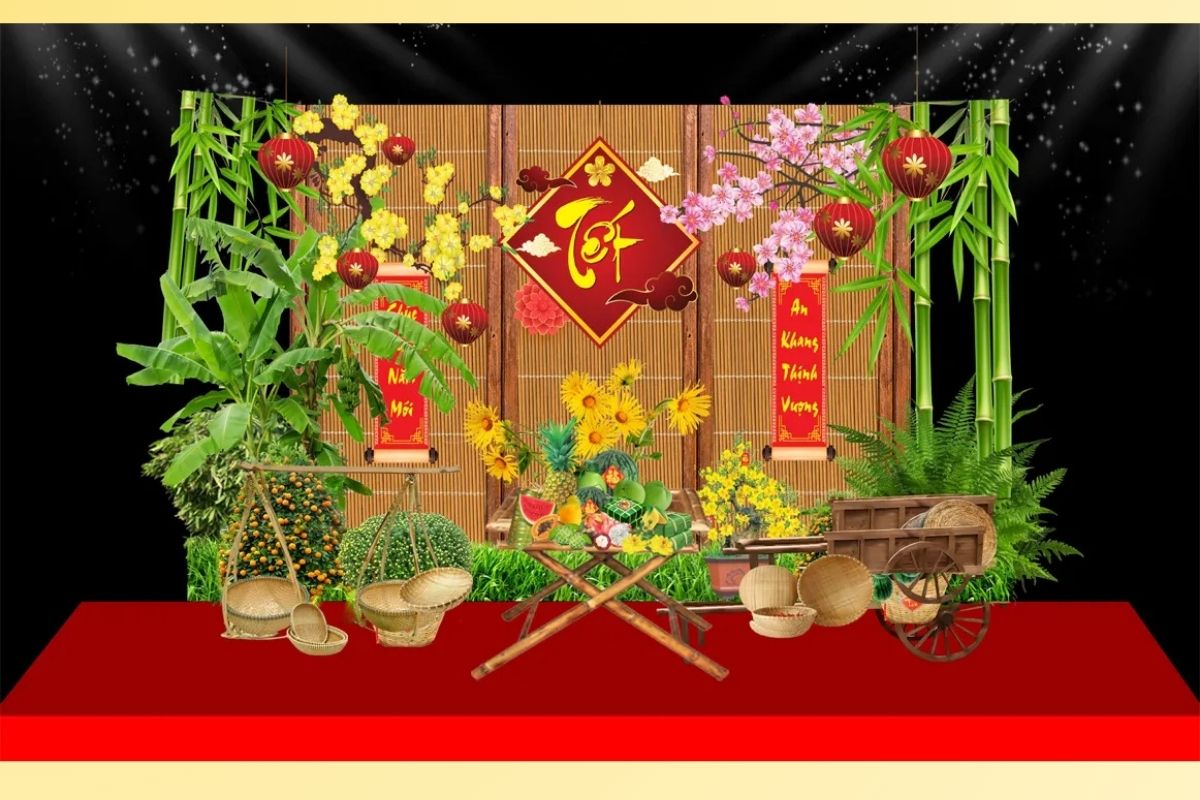 Mẫu tiểu cảnh chợ quê Tết ngoài trời