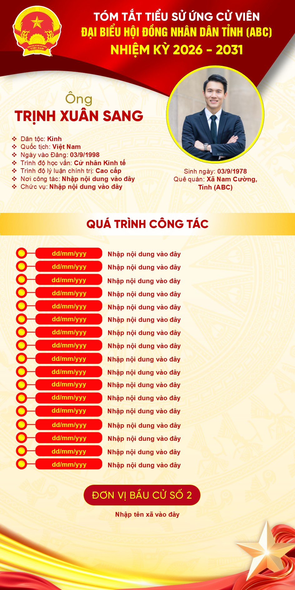 Mẫu poster tóm tắt tiểu sử ứng cử viên Đại biểu Quốc hội khoá XVI 4 Poster tiểu sử ứng cử viên Đại biểu Quốc hội khoá XVI