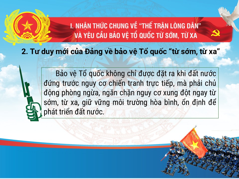 Slide báo cáo viên phát huy sức mạnh Thế Trận Lòng Dân, 32 trang 12 Tư duy mới của Đảng về bảo vệ Tổ quốc từ sớm, từ xa