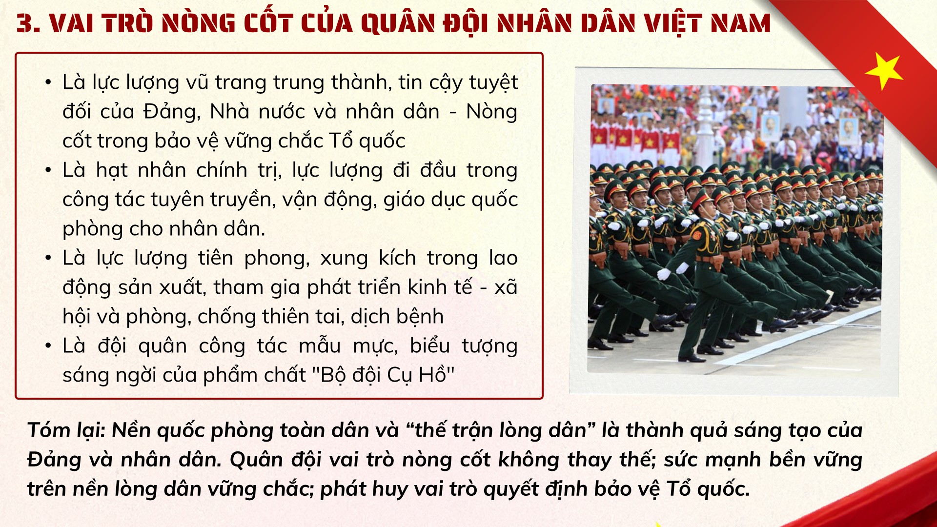 Vai trò nòng cốt của quân đội Nhân dân Việt Nam