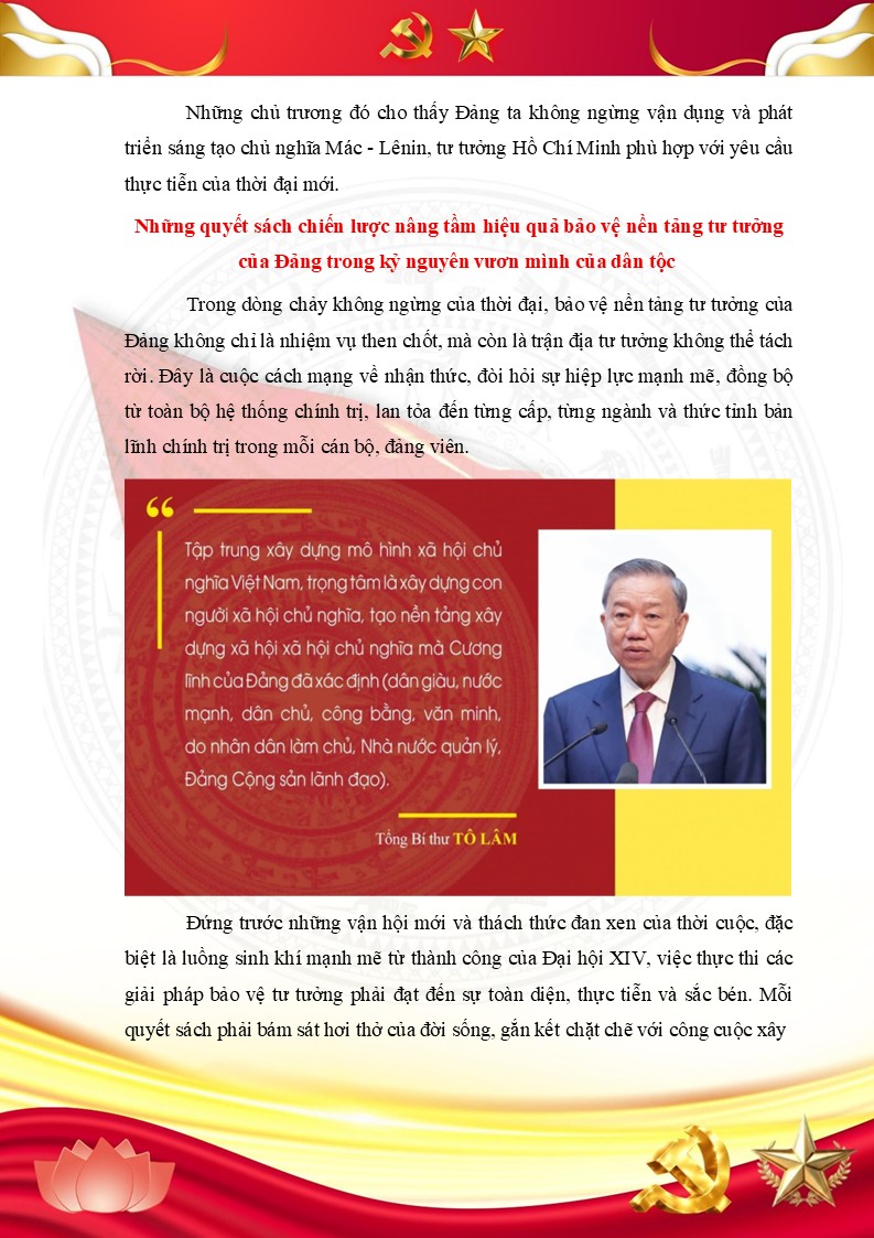 Những quyết sách chiến lược nâng tầm hiệu quả bảo vệ nền tảng của Đảng trong kỷ nguyên vươn mình của dân tộc