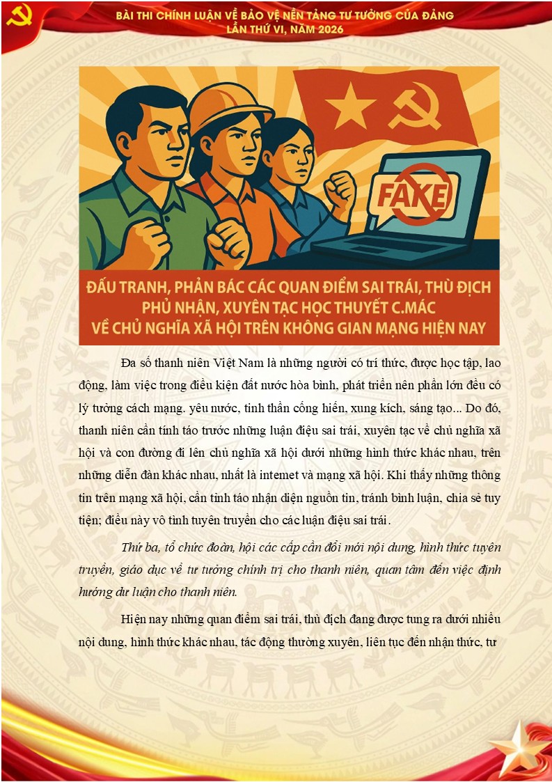 Phản bác, đấu tranh các quan điểm sai trái, thù địch, phủ nhận, xuyên tạc học thuyết Mác về chủ nghĩa xã hội trên không gian mạng