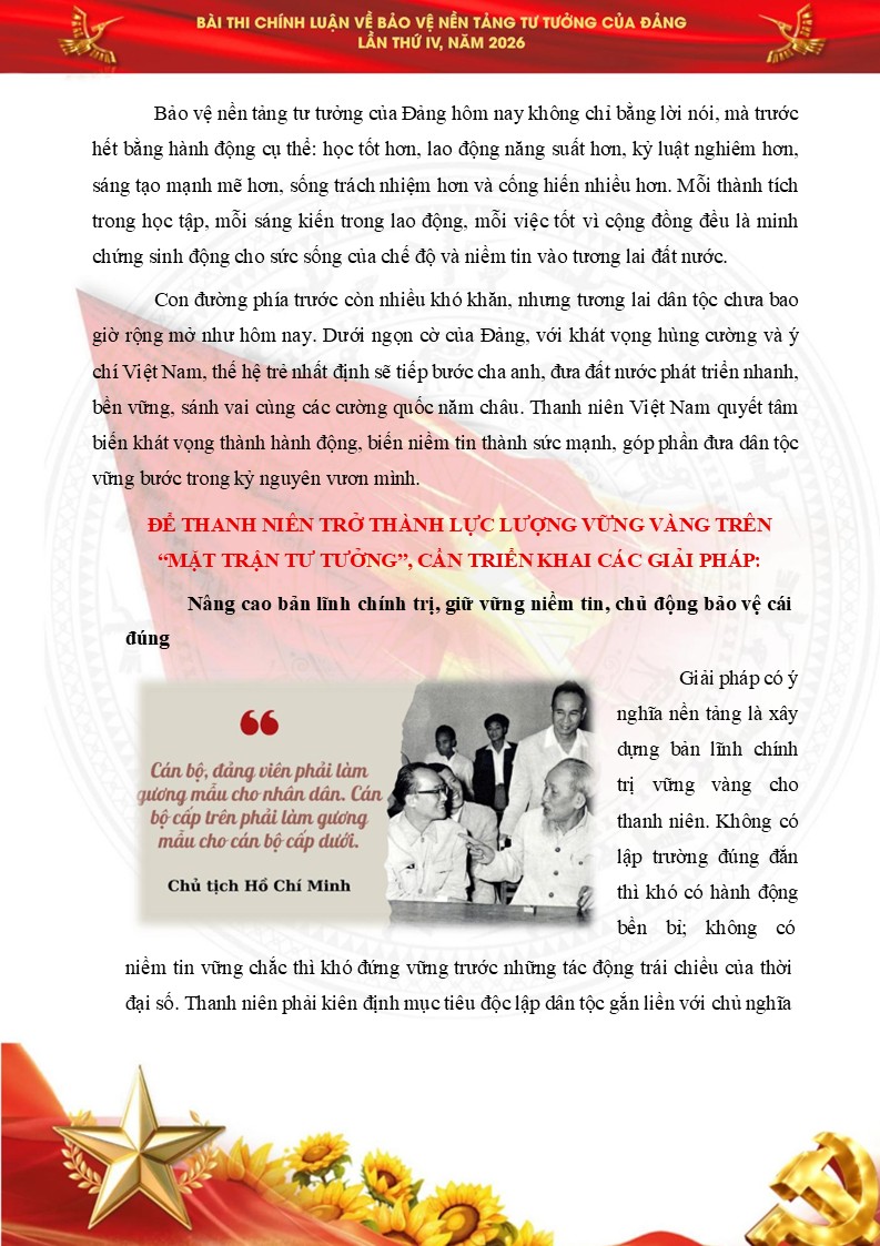 Trích nội dung các giải pháp để thanh niên vững vàng trên mặt trận tư tưởng