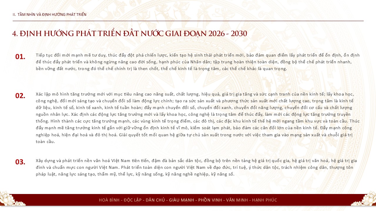 Trích nội dung định hướng phát triển Đất nước giai đoạn 2026 - 2030