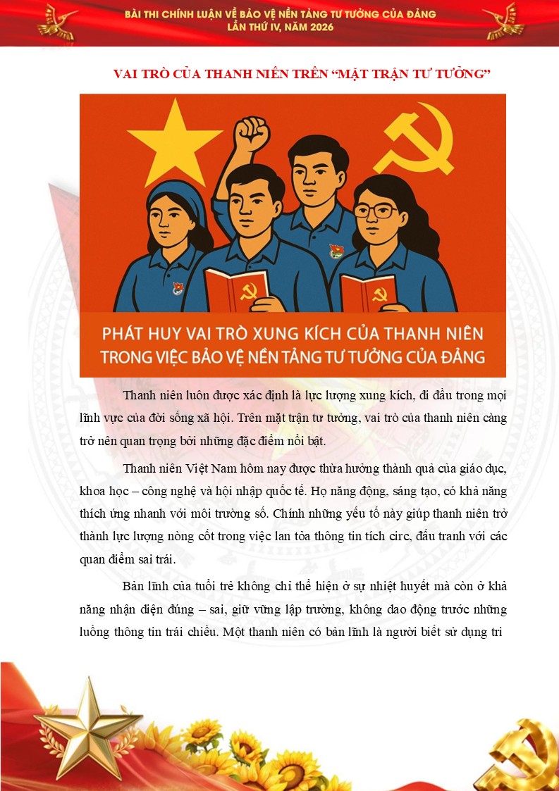 Trích nội dung vai trò của thanh niên trên mặt trận tư tưởng