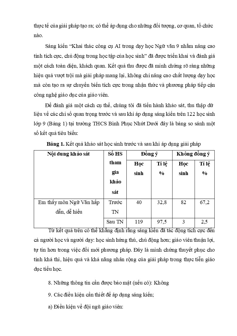 Kết quả khảo sát học sinh trước và sau khi áp dụng sáng kiến (mẫu 11)
