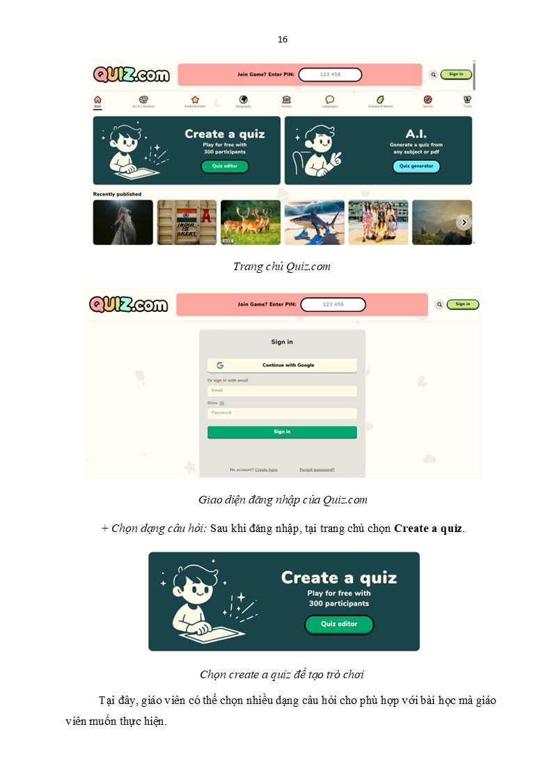 Làm việc trên trang Quiz