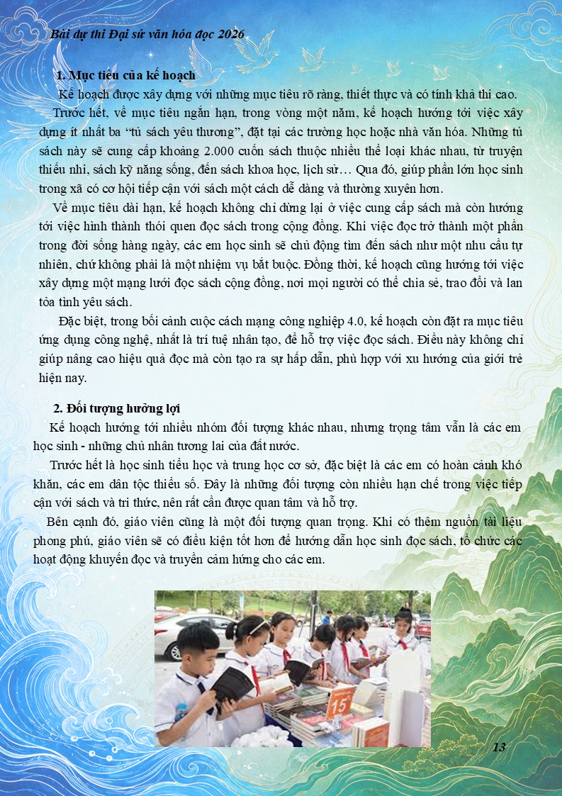 Bản Word bài dự thi Đại sứ văn hoá đọc 2026 10 Mục tiêu và kế hoạch của sáng kiến kinh nghiệm