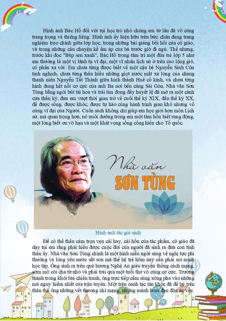 Mẫu Word bài dự thi Đại sứ văn hoá đọc 2026 cho tiểu học 10 Nhà văn Sơn Tùng