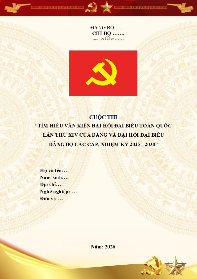 Bài dự thi tìm hiểu văn kiện Đại hội Đại biểu toàn Quốc lần thứ XIV của Đảng 8 Form điền thông tin người dự thi