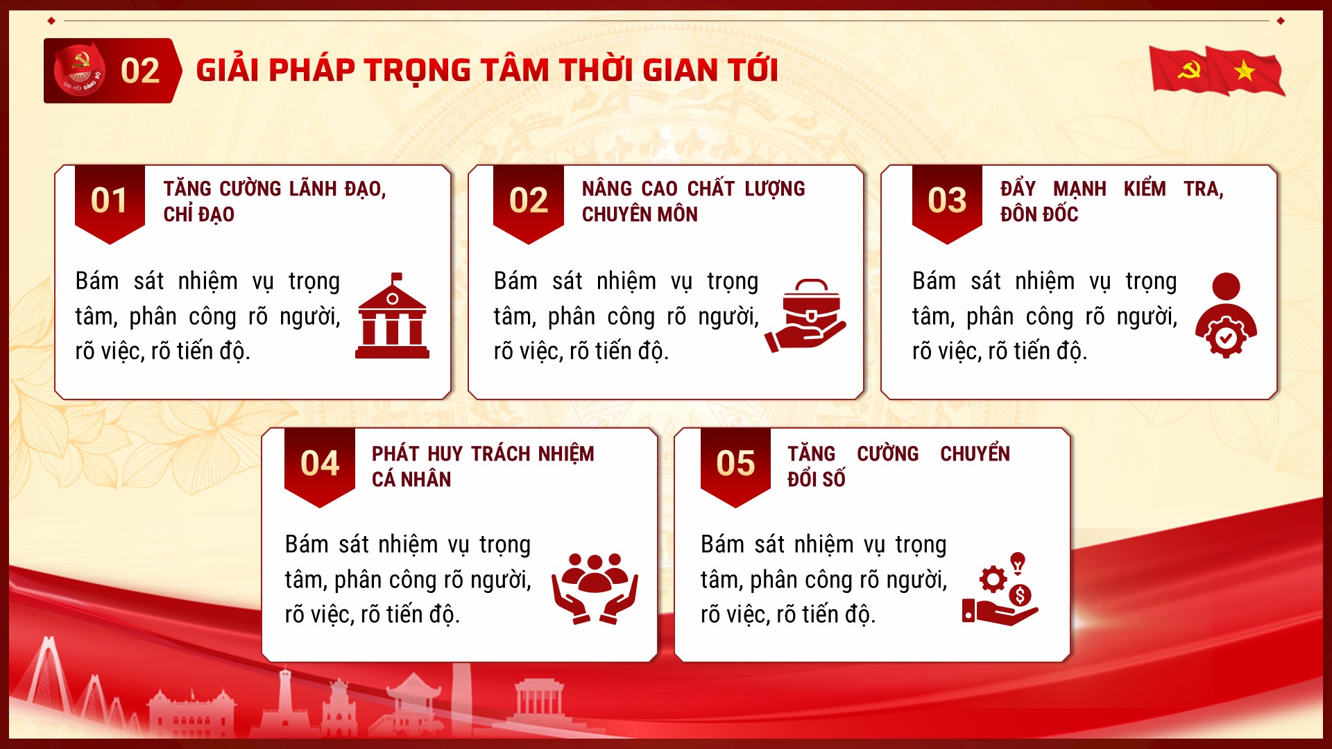 Slide Hội nghị sơ kết 6 tháng đầu năm, tặng kèm phông chữ 11 Giải pháp trọng tâm thời gian tới