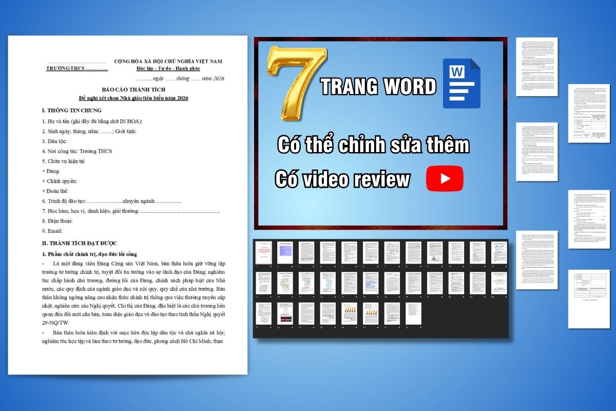 Mẫu báo cáo thành tích Đề nghị xét chọn Nhà giáo tiêu biểu năm 2026