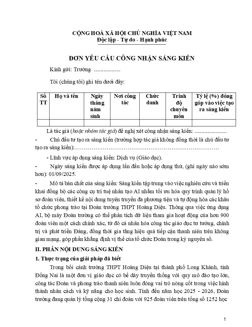 Mẫu sáng kiến kinh nghiệm Công tác Đoàn viên năm 2026 7 Mẫu đơn yêu cầu công nhận xác kiến (mẫu số 16)