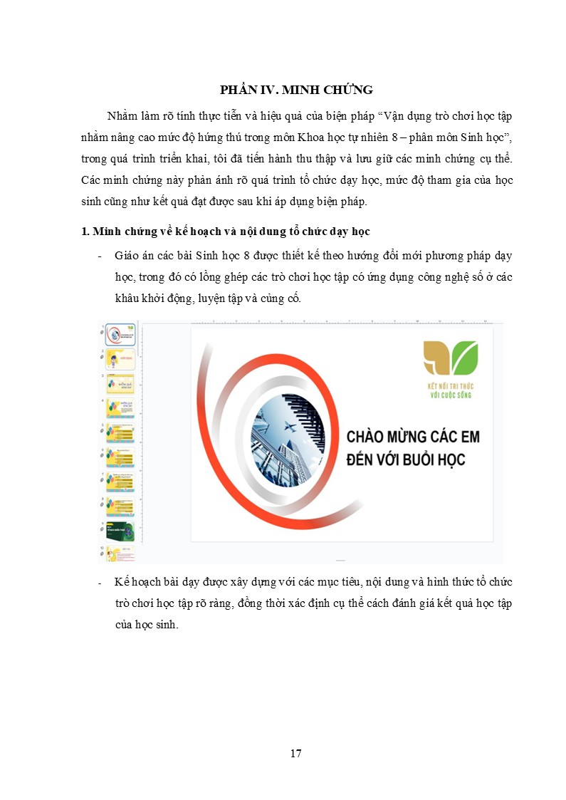 Minh chứng cụ thể trong sáng kiến môn sinh học